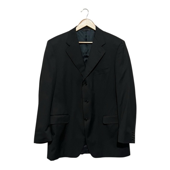 Canali Solid Black Suit Jacket Men's Size 42S 3 Buttons No Vent Wool Super 12o's